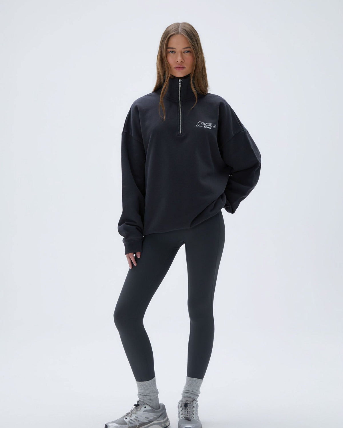 "A" Oversized Funnel Neck Zip Sweatshirt - Graphite Grey