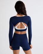 Classic Seamless Open Back Top - Navy Blue