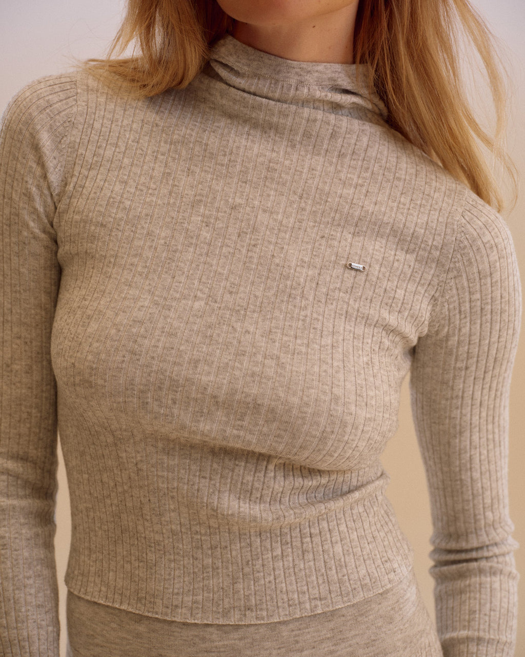 Merino Blend Hooded Top - Light Grey Melange