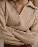 Knit Quarter Zip Sweatshirt - Almond