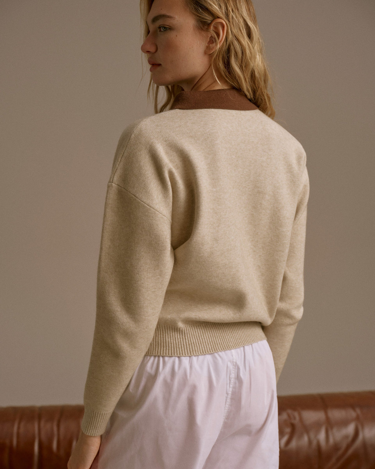 Knit Striped Rugby Sweatshirt - Beige