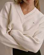 Knit V-Neck Sweatshirt - Marshmallow White
