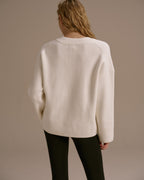 Knit V-Neck Sweatshirt - Marshmallow White