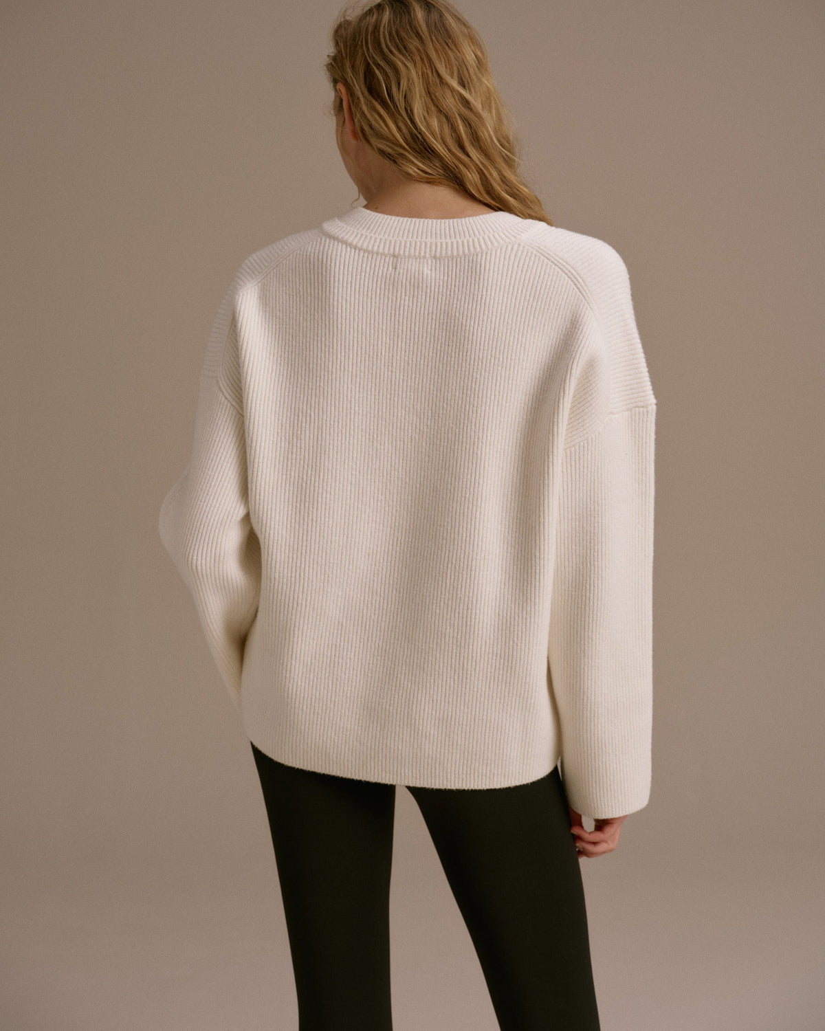 Knit V-Neck Sweatshirt - Marshmallow White