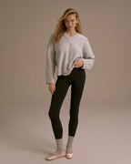 Knit V-Neck Sweatshirt - Light Grey Melange