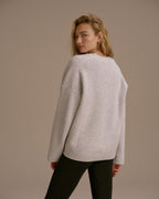 Knit V-Neck Sweatshirt - Light Grey Melange