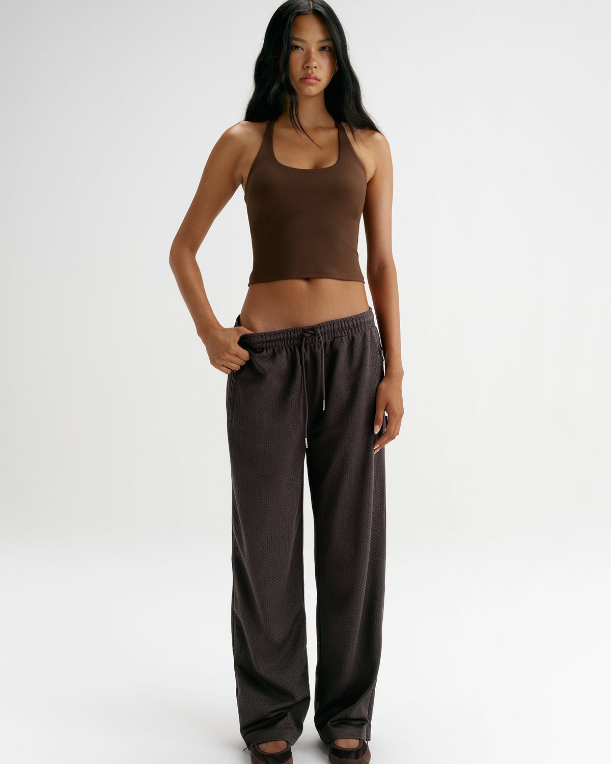 Mesh Track Pants - Coffee Bean