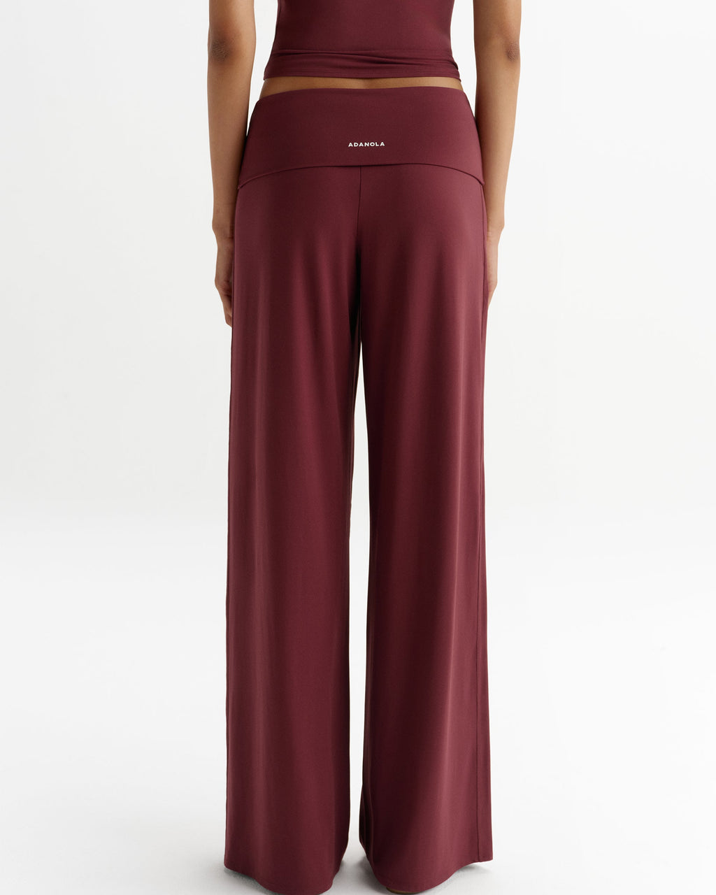 Fold Over Wide Leg Yoga Pants - Damson Red