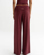 Fold Over Wide Leg Yoga Pants - Damson Red