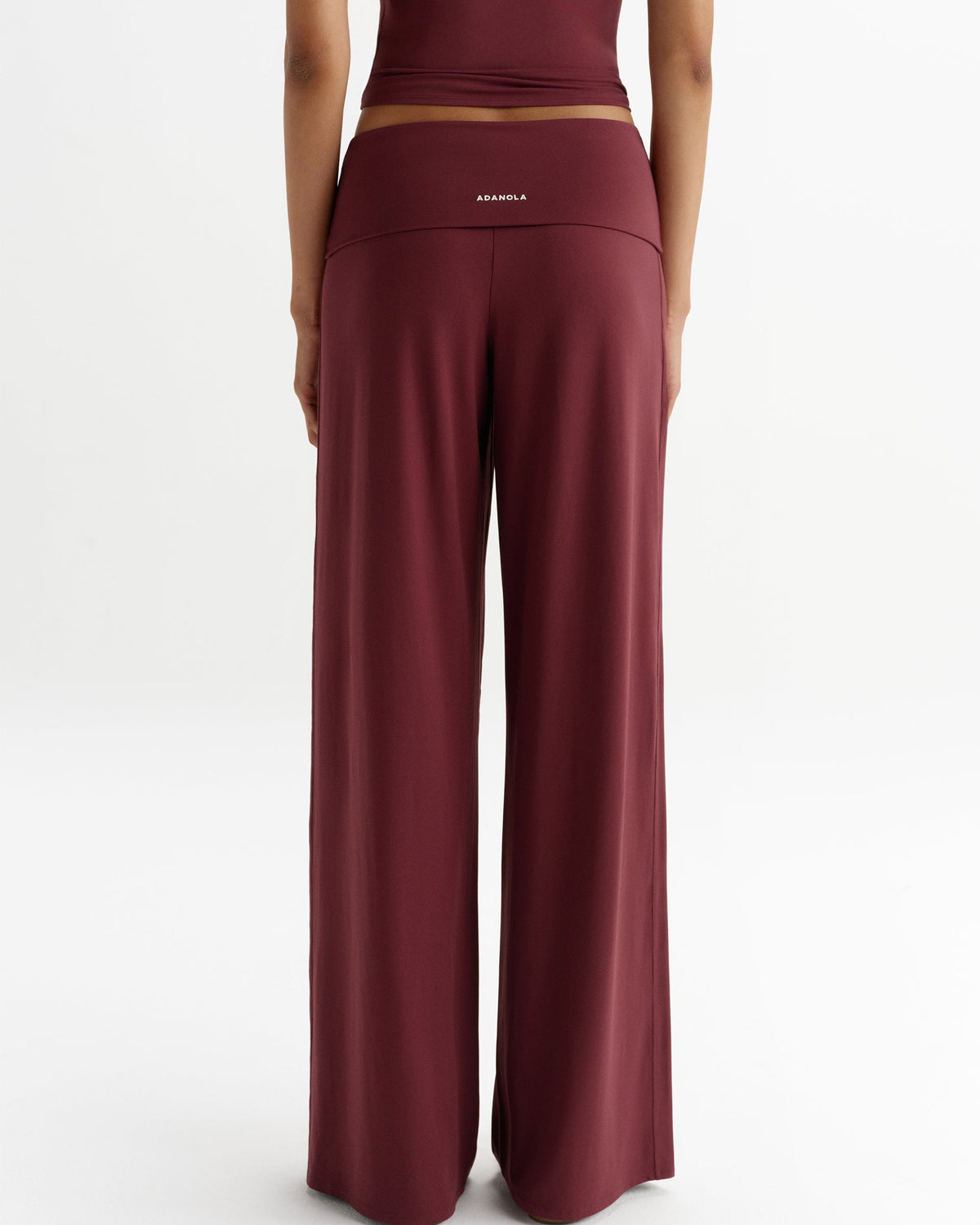 Fold Over Wide Leg Yoga Pants - Damson Red