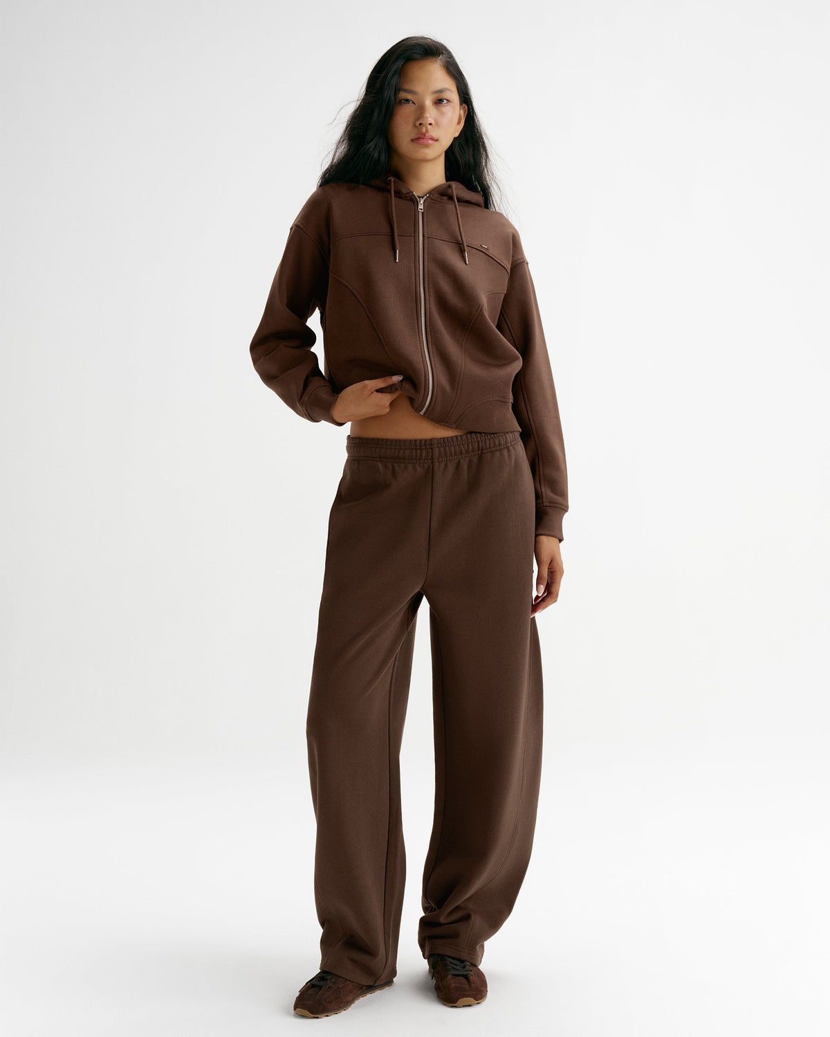 Relaxed Zip Through Hoodie -  Chocolate Brown