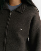 Knit Collared Bomber Jacket - Coffee Bean