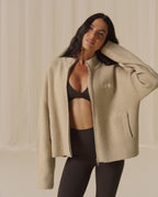 Ribbed Zip Through Knit Sweatshirt - Oatmeal