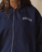 Oversized Zip Through Hoodie - Navy Blue