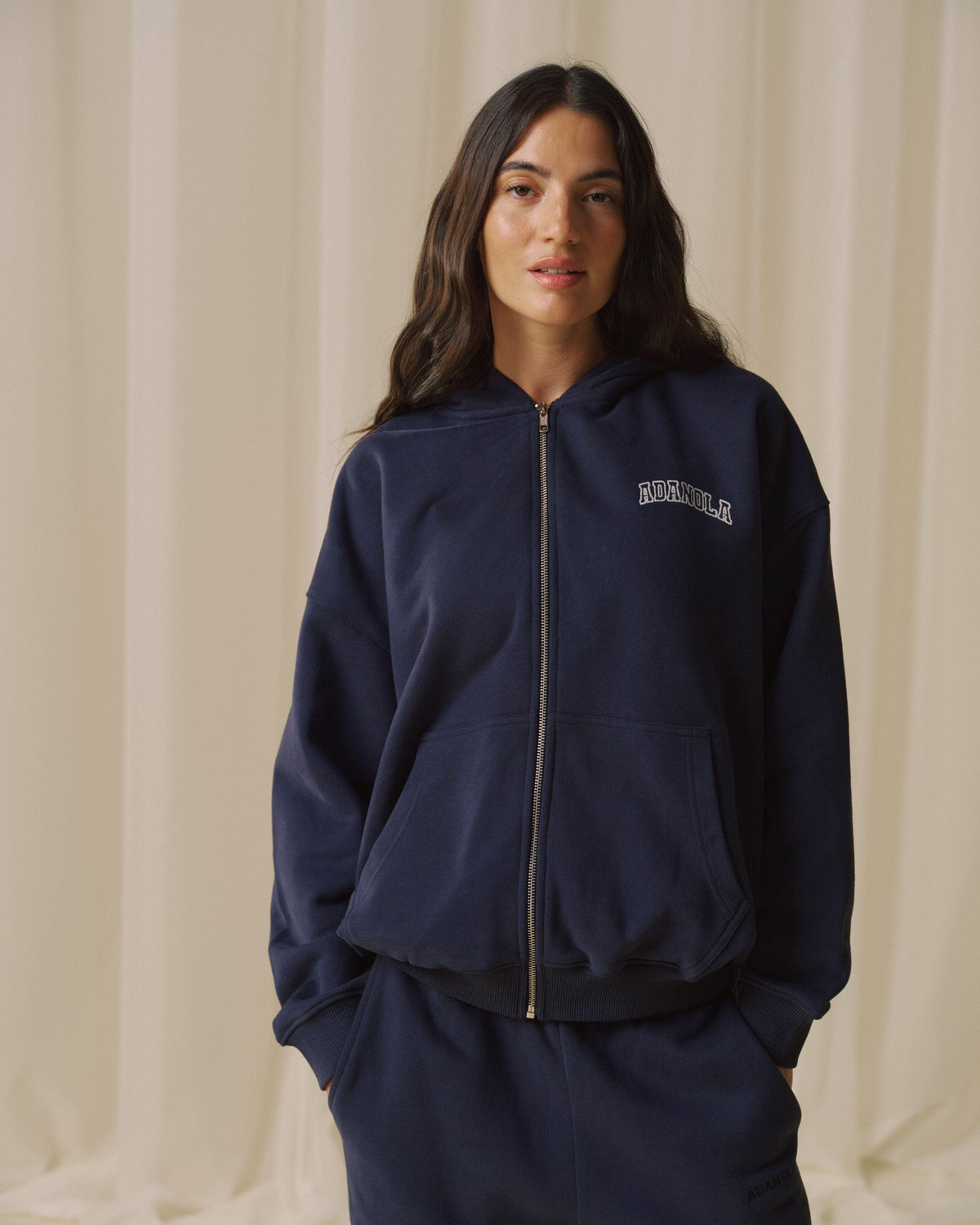 Oversized Zip Through Hoodie - Navy Blue