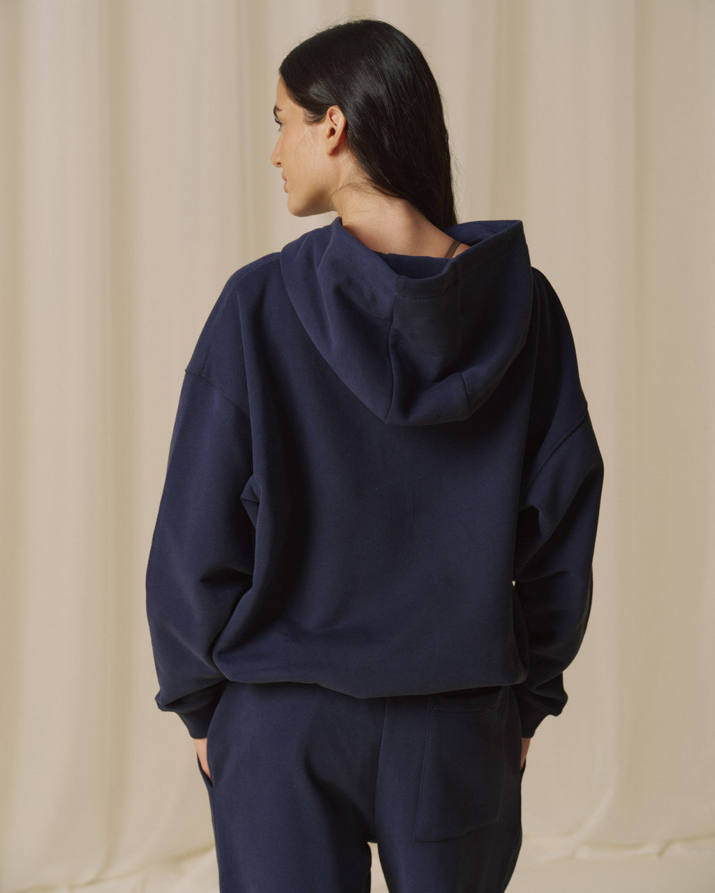 Oversized Zip Through Hoodie - Navy Blue