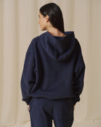 Oversized Zip Through Hoodie - Navy Blue