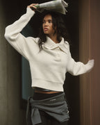 Rib Knit Henley Sweatshirt - Marshmallow White