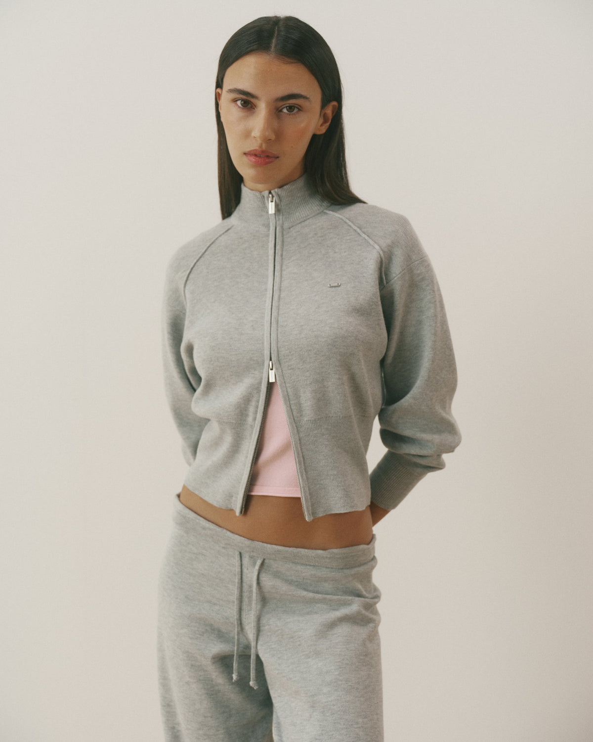 Knit Funnel Neck Sweatshirt - Grey Melange