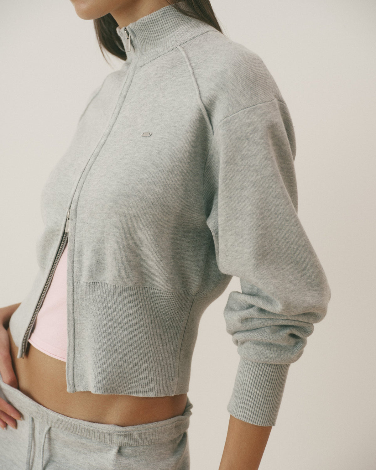 Knit Funnel Neck Sweatshirt - Grey Melange