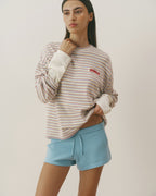Knit Roll Hem Stripe Sweatshirt - Marshmallow White