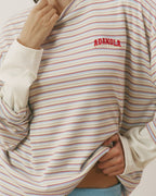 Knit Roll Hem Stripe Sweatshirt - Marshmallow White