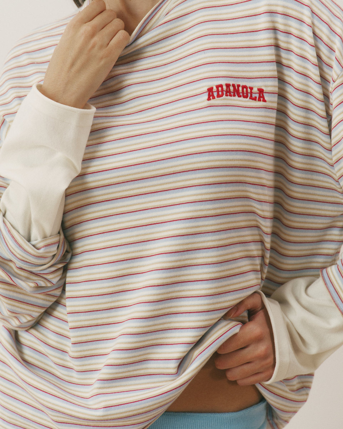 Knit Roll Hem Stripe Sweatshirt - Marshmallow White