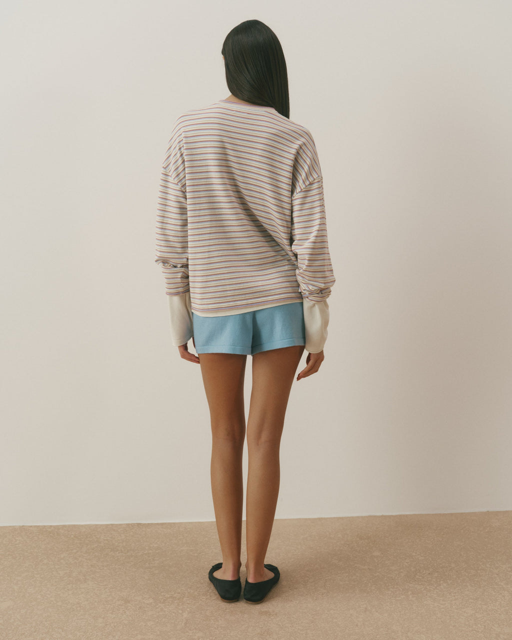 Knit Roll Hem Stripe Sweatshirt - Marshmallow White