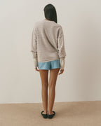 Knit Roll Hem Stripe Sweatshirt - Marshmallow White