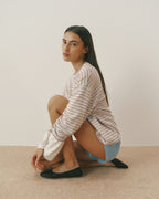 Knit Roll Hem Stripe Sweatshirt - Marshmallow White