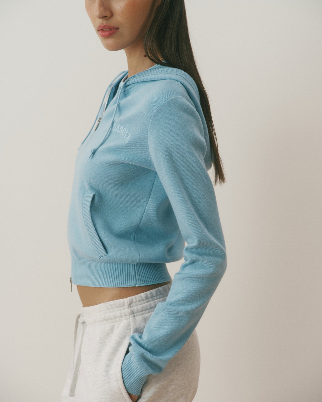 Knit Zip Through Hoodie - Breeze Blue