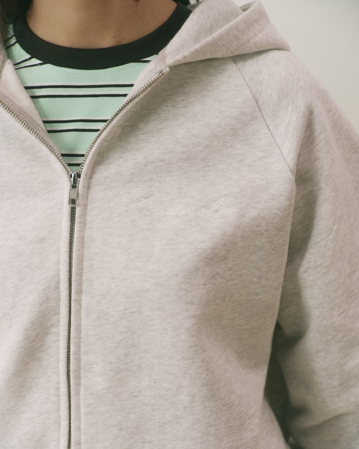 Loose Fit Zip Through Hoodie - Light Grey Melange