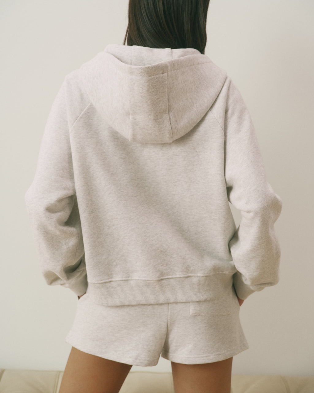Loose Fit Zip Through Hoodie - Light Grey Melange