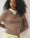 V-Neck Double Layered Top - Dusty Brown