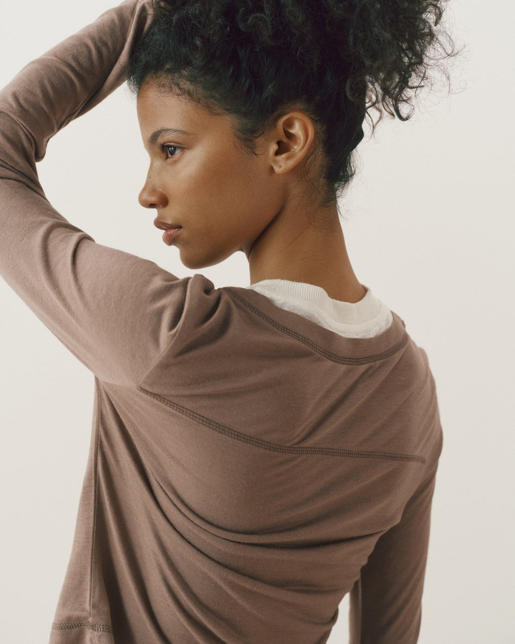V-Neck Double Layered Top - Dusty Brown