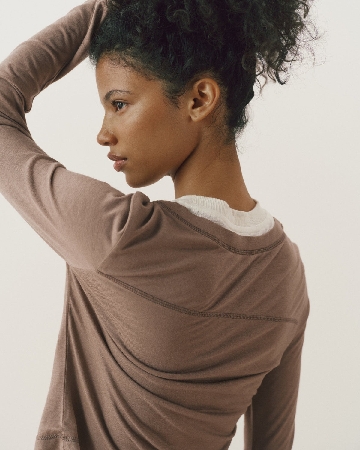 V-Neck Double Layered Top - Dusty Brown