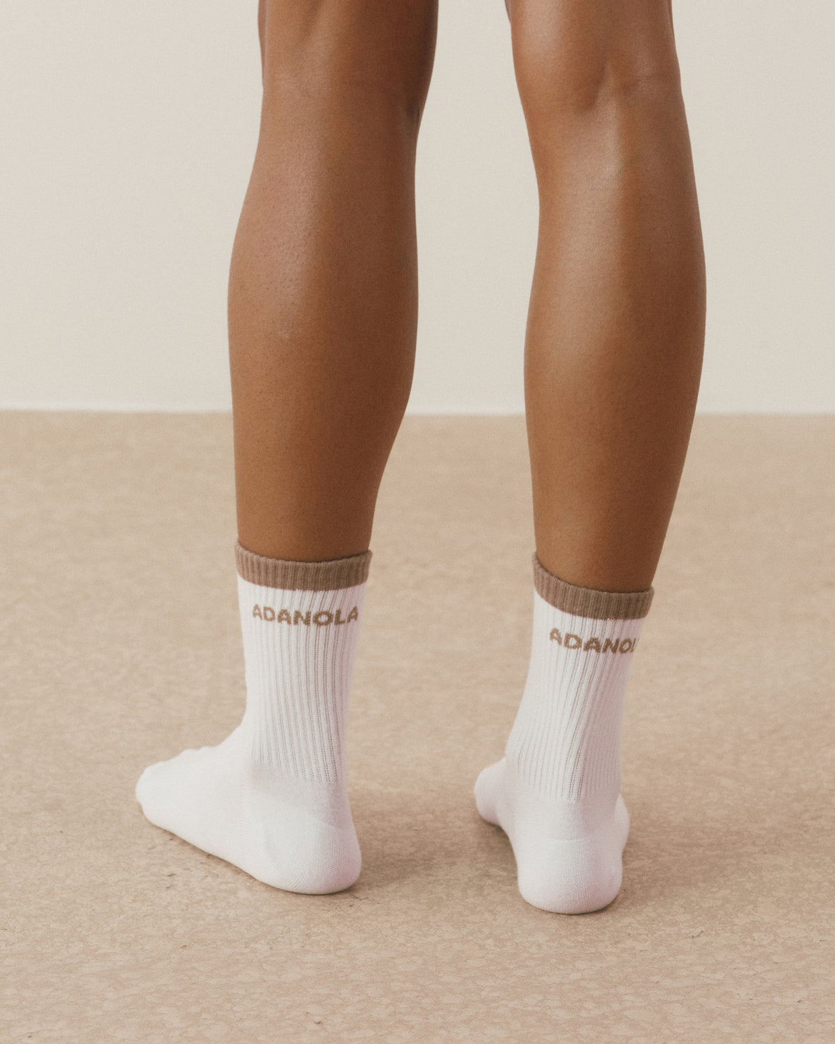 Single Stripe Socks - White/Dusty Brown