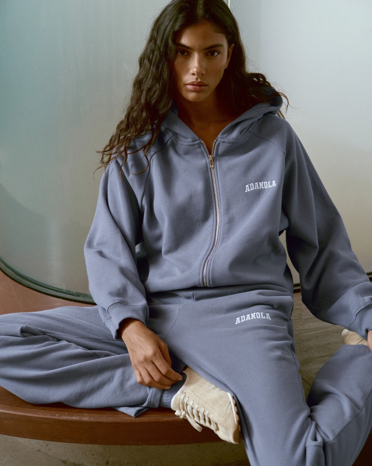 Loose Fit Straight Leg Sweatpants - Slate Blue