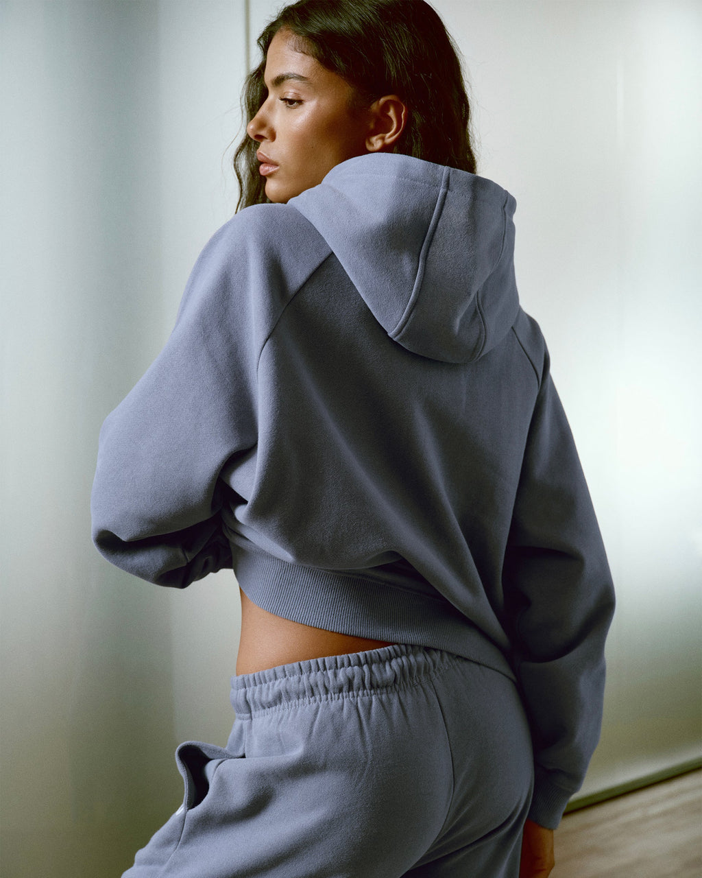 Loose Fit Zip Through Hoodie - Slate Blue