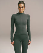 Seamless Longline Zip Up Top - Sea Green