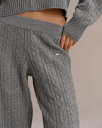 Cable Knit Straight Leg Trousers - Dark Grey Melange