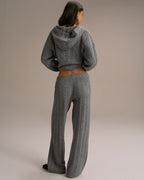 Cable Knit Straight Leg Trousers - Dark Grey Melange