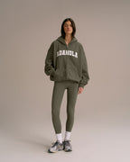 Oversized Zip Through Hoodie - Olive Green