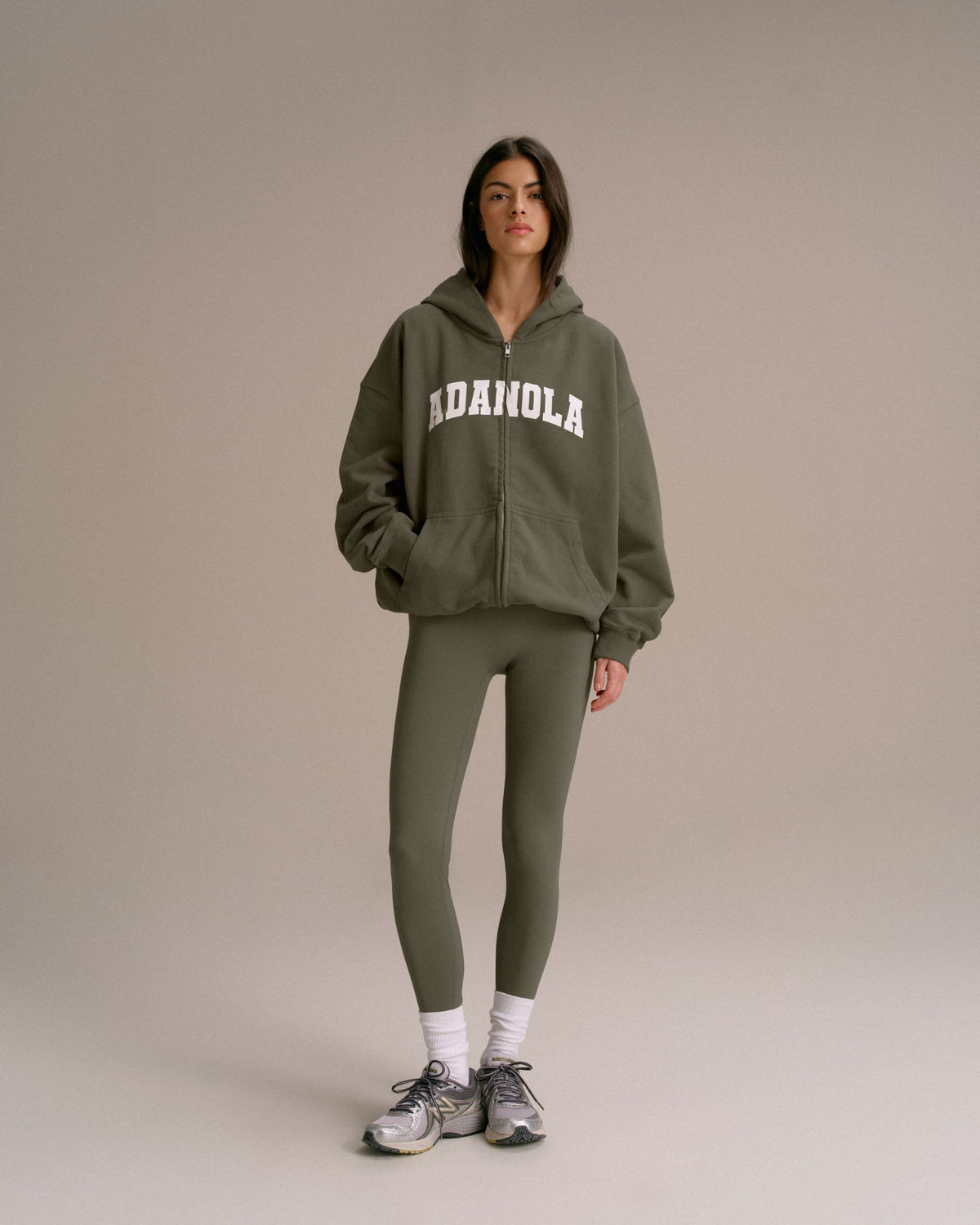 Oversized Zip Through Hoodie - Olive Green