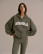 Oversized Zip Through Hoodie - Olive Green
