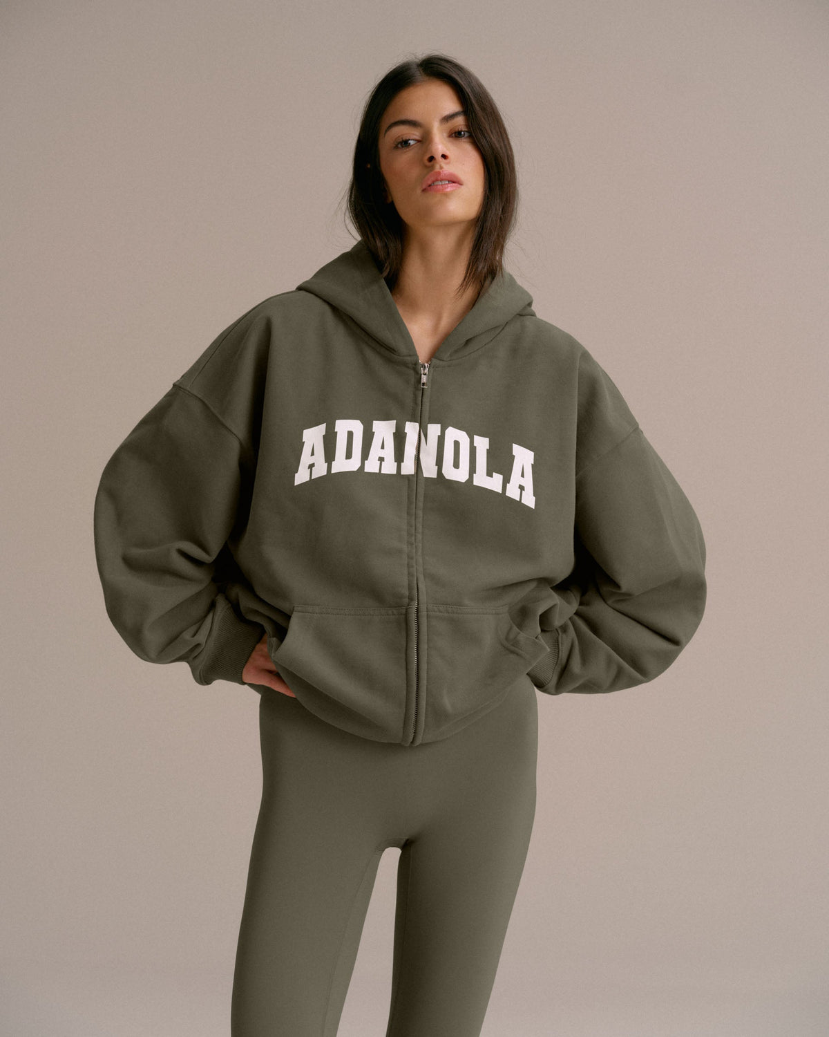 Oversized Zip Through Hoodie - Olive Green