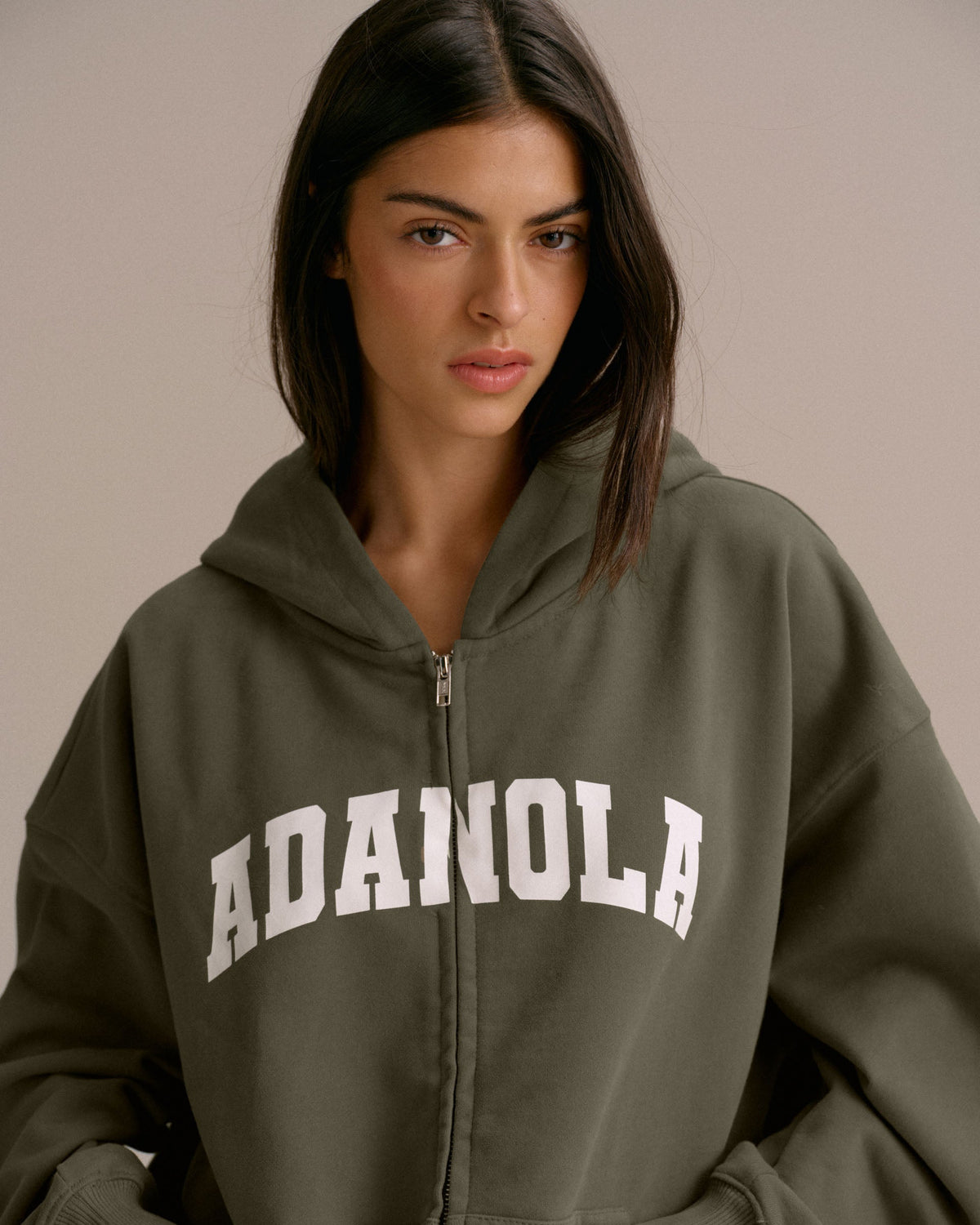 Oversized Zip Through Hoodie - Olive Green
