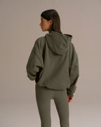 Oversized Zip Through Hoodie - Olive Green