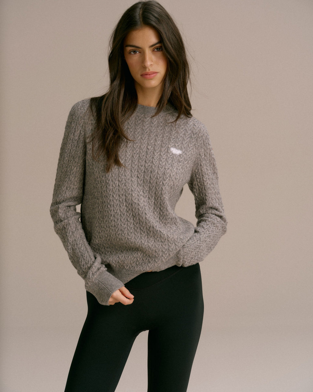 Cable Knit Sweatshirt - Dark Grey Melange