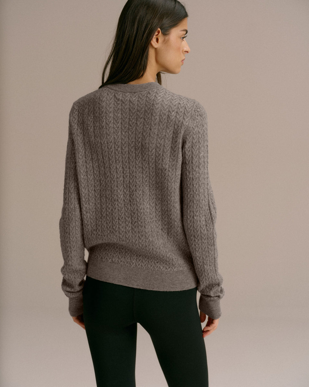 Cable Knit Sweatshirt - Dark Grey Melange